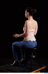 Whole Body Woman White Jeans Average Sitting Top Studio photo references